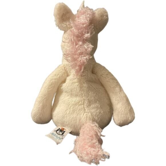 Jellycat Bashful White Unicorn Plush With Pink Mane & Tail 12" Medium Plush - Picture 3 of 4
